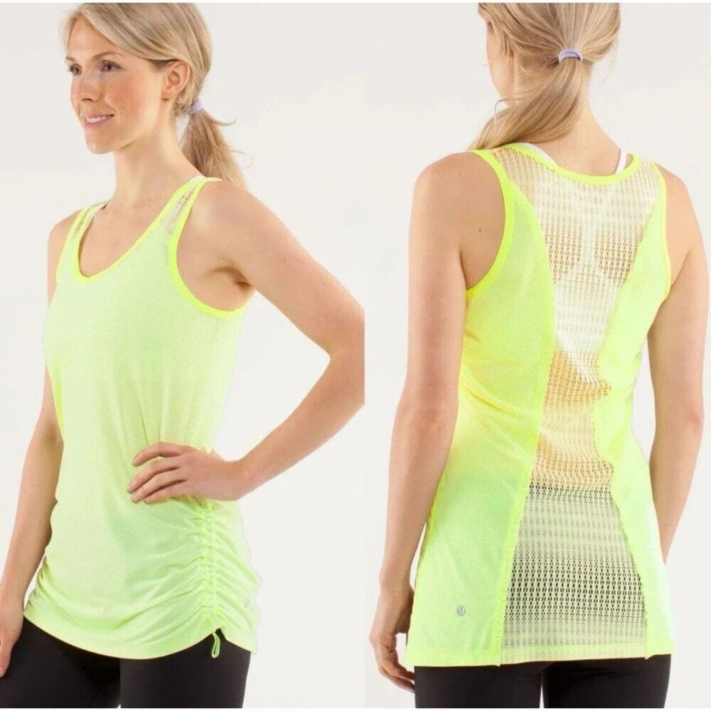 Women’s Lululemon Tank Top Tie And Fly Side Cinch Long Striped Yellow 12 Large
